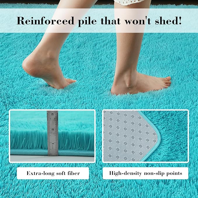 Teal Blue Rug Fluffy Rugs, 4x6 Teal Area Rugs - Image 6