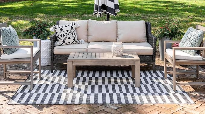 Unique Loom Outdoor Striped Collection Area Rug - Image 3
