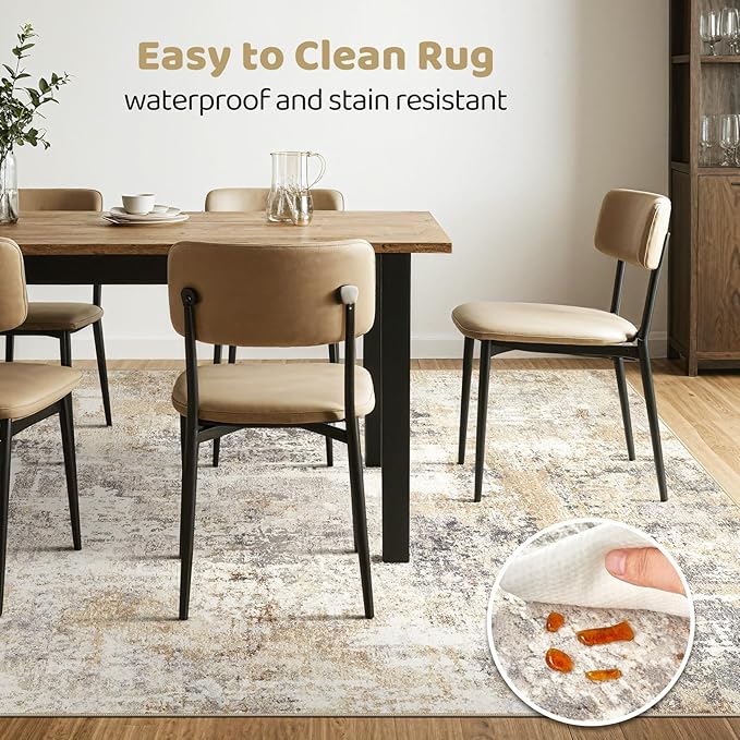 7x7 Area Rugs Living Room: Large Washable Abstract Modern Soft Rug Stain - Image 6