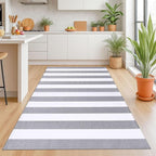 KOZYFLY Grey and White Striped Rug 4'x6' Indoor Outdoor Rug Cotton Hand-Woven - Image 4