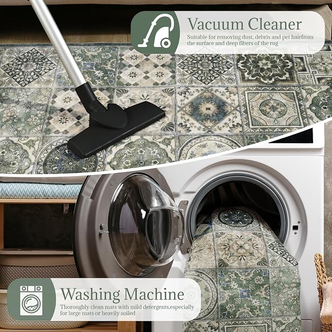 Washable Entryway Rug 3'x5 Non-Slip Backing Vintage Indoor Rug Low Pile - Image 6