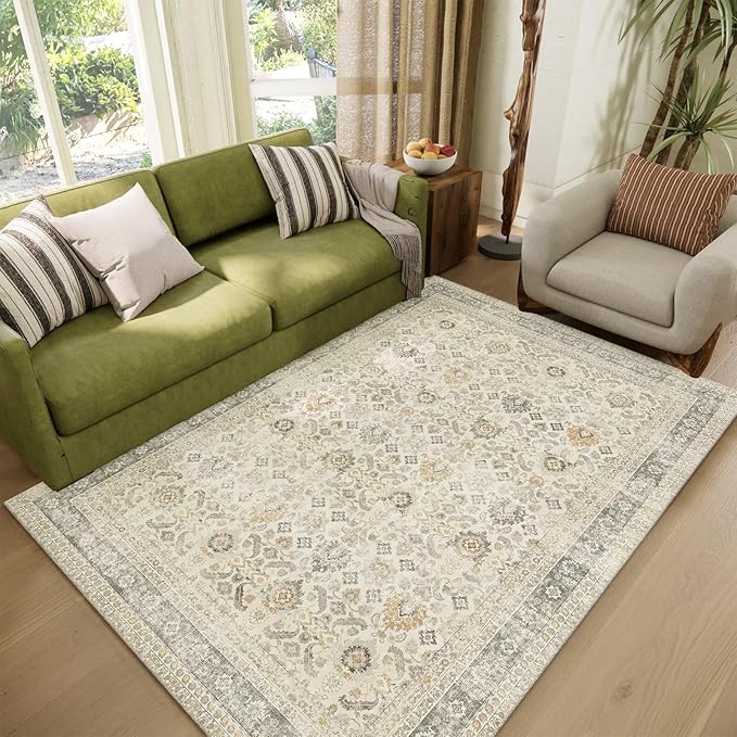Washable 4x6 Rugs for Living Room, Boho Non-Slip Vintage Distress Small Rugs by Hedwior