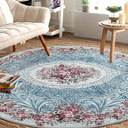 Easy-Going Round Rug 6ft Area Rug Washable Floral Circle Rugs by Easy-Going