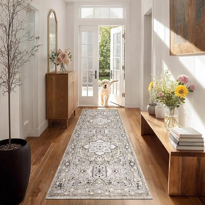 PURRUGS Vintage Farmhouse Boho Runner Rug 2x6 ft, Non-Slip Machine Washable Rug - Image 2