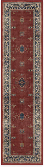 RUGGABLE Washable Vintage Runner Rug – Verena Amber Red 2.5x10, Stain-Resistant by RUGGABLE