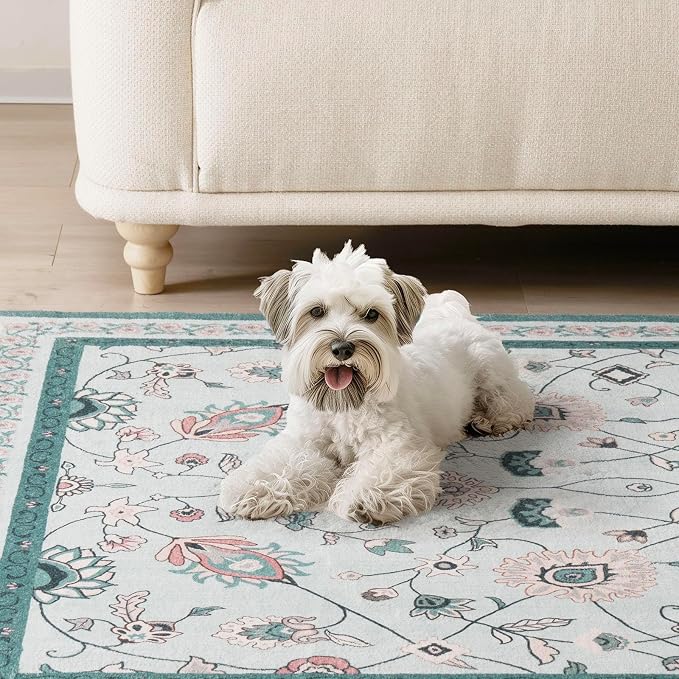 EVERGRACE Hallyway Area Runner Rugs 2x8, Boho Floral Faux Wool Indoor Outdoor - Image 5