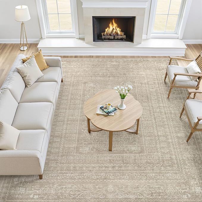 10x12 Area Rug Living Room: Washable Large Vintage Rug Neutral Non-Slip Soft - Image 5