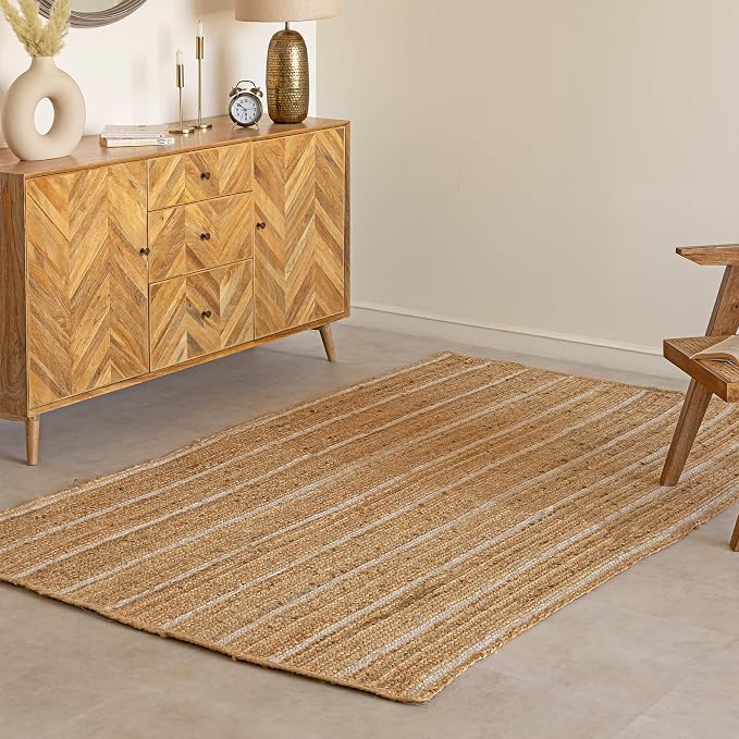 HOMEMONDE Natural Braided Jute Area Rug 5x8 ft by HOMEMONDE