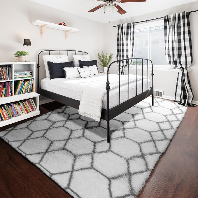 ONASAR 8x10 Area Rugs for Living Room, Washable Fluffy White and Grey Rug for - Image 6