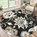 Lahome Floral Black Round Area Rug - 5Ft Washable Ultra-Thin Soft Bedroom Rug by Lahome