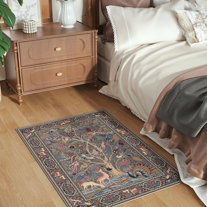 Rugcomf Indoor Door Mat 2x3 Rug Vibrant Tree of Life-Patterned Vintage Machine - Image 4