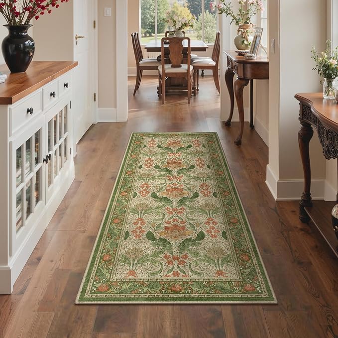 Bavni 2'6''x6 Runner Rug, Microfiber Washable Non-Slip Vintage Floral Rugs - Image 3