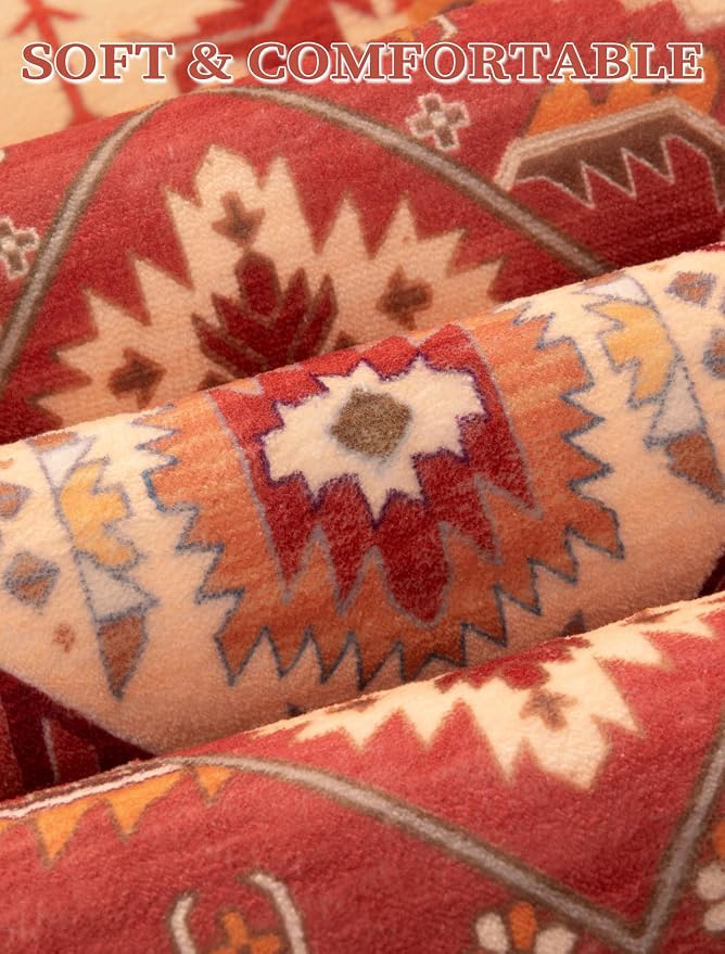 SERISSA Runner Rug for Hallways, Long Boho Rug Vintage Red Beige Hallway Stair - Image 5