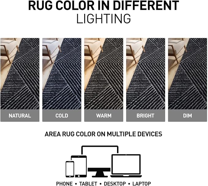Rugshop Geometric Diamond Stripe Shag Area Rug Anthracite Dark Gray 4' x 6' - Image 7