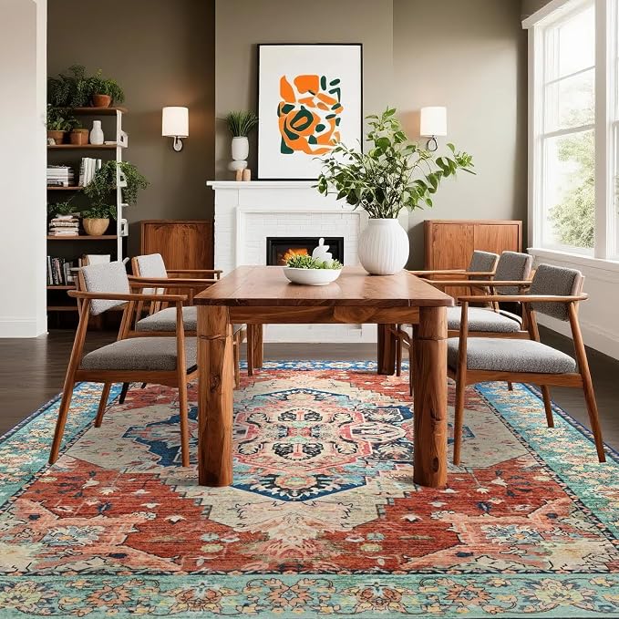 Large Area Rugs 8x10, Low Pile Washable Rugs, Soft Vintage Distressed Rugs - Image 4