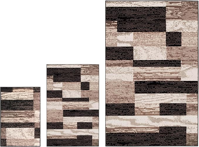 Superior Rockwood 3 Piece Indoor Area Rug Set, Jute Backing, Modern Color Block by SUPERIOR
