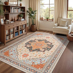 3x5 Orange Beige Area Rug for Living Room, Machine Washable Rugs - Image 3