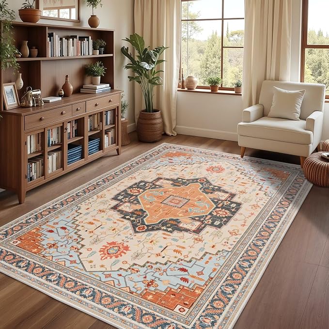 3x5 Orange Beige Area Rug for Living Room, Machine Washable Rugs - Image 3