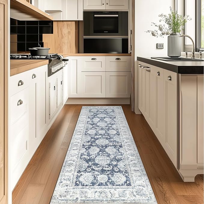 jinchan Fiora Runner Rug 2x5 Machine Washable Hallway Rug Dark Blue Vintage - Image 2