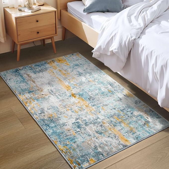 Entrance Rugs Indoor 2x3 Blue Entry Rug Washable Abstract Small Area Rug - Image 5