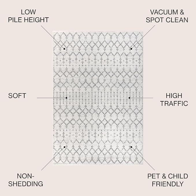 JONATHAN Y Boho Vintage Diamond Cream/Gray Oval Area Rug 6X9 ft, Moroccan Hype - Image 2