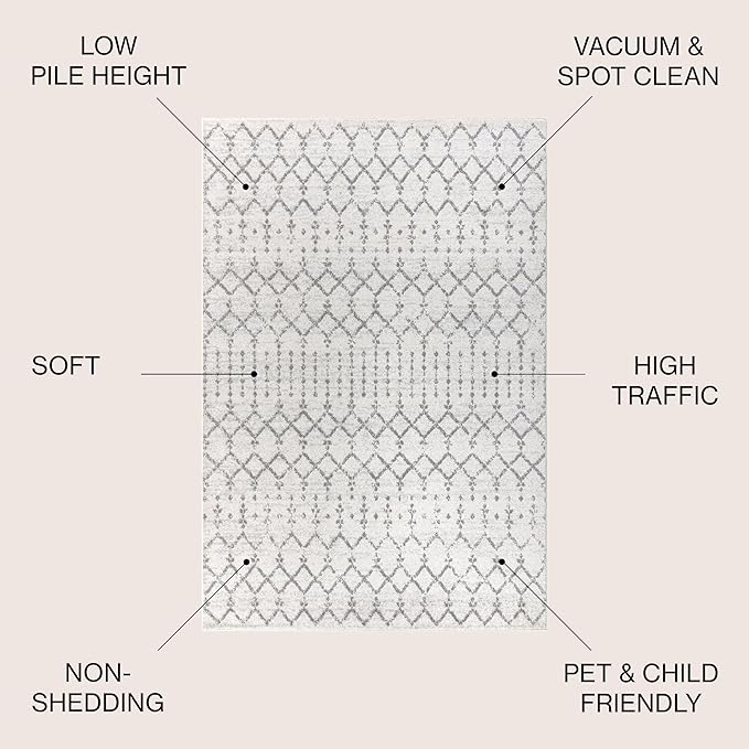 JONATHAN Y Boho Vintage Diamond Cream/Gray Indoor Area Rug 5X8 ft, Moroccan Hype - Image 2