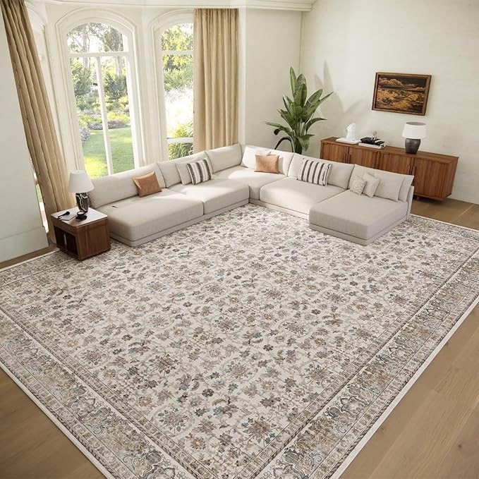 Washable 9x12 Area Rugs for Living Room, Boho Non-Slip Vintage Distress Lager by Hedwior