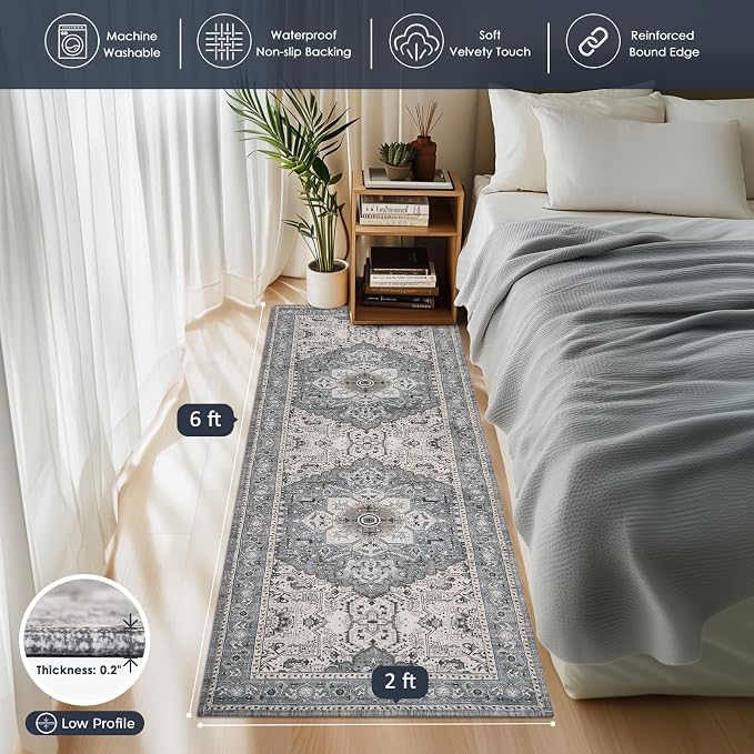 PURRUGS Vintage Farmhouse Boho Runner Rug 2x6 ft, Non-Slip Machine Washable Rug - Image 3