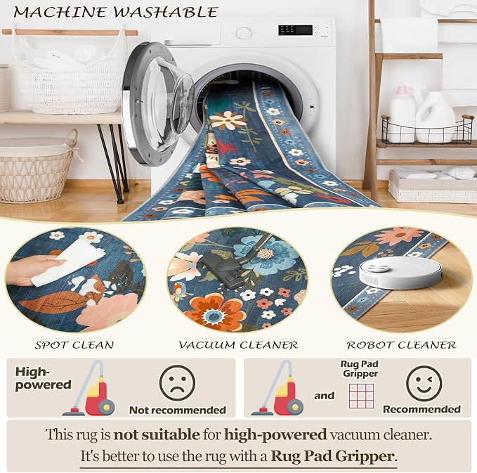 Floral 6ft Area Rug Machine Washable Soft Print Boho Carpet Non Slip Doormat - Image 5