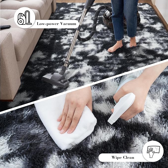 Fluffy Rug Shaggy Area Rug, Mottling Black 9x12 Area Rugs - Image 7