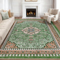 Luxury 5' x 7' Green Washable Area Rugs, Boho Low Pile Easy Clean Non-Slip Rug by BLEUMCADE