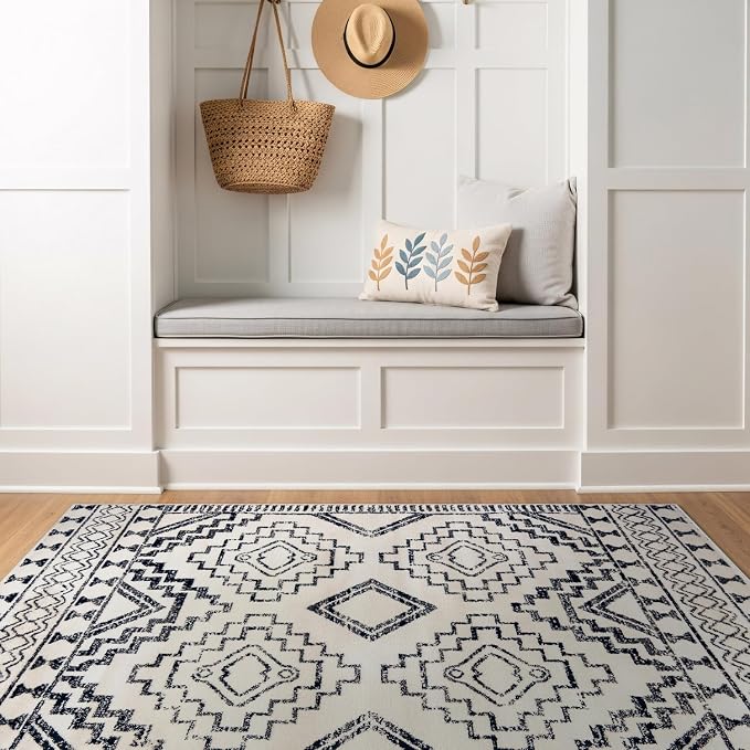 Rugshop Cream and Black Southwestern Tribal Area Rug – Boho Geometric Diamond - Image 8