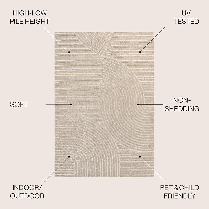 JONATHAN Y Hallie High-Low Curve Beige/Cream 8x10 Indoor/Outdoor Area Rug - Image 2
