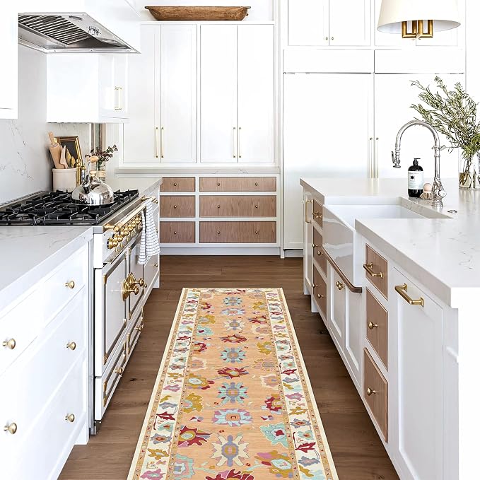 Fame Living Orange Oushak Rug, Vintage Turkish Eclectic Floral Sweet Pastel - Image 2