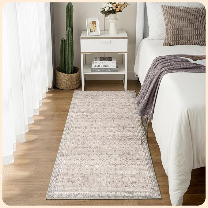 Istana Hallway Runner Rug 2x8 – Beige Grey/Light Cream Entryway Rug -Silk's by Istana