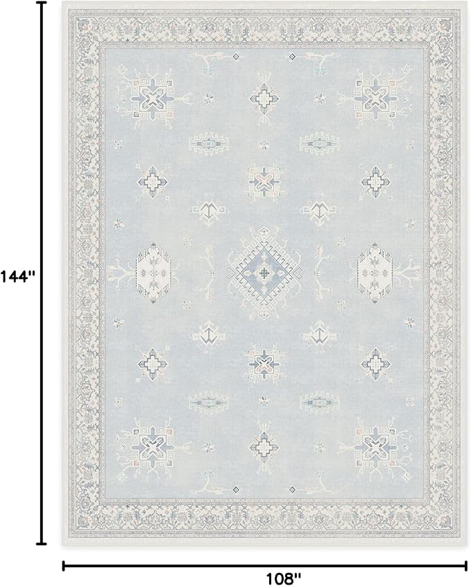 RUGGABLE Washable Vintage Area Rug – Verena Soft Blue 9x12, Stain-Resistant - Image 2