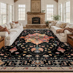 Area Rugs 10'x12' Washable Non-Slip, Floral Vintage Distress Print Pattern by RELEANY
