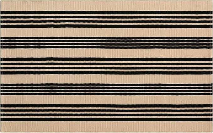Black and Khaki Striped Rugs 3x5, Outdoor Cotton Hand Woven Front Door Mat - Image 9