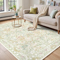 Washable Sage Green Living Room Area Rug 6x9, Boho Botanical Area Rug by Lunasun
