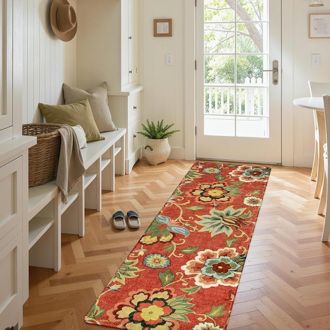 Lahome Floral Red Christmas Runner Rug 2x5, Washable Kitchen Hallway Runner Rug - Image 3