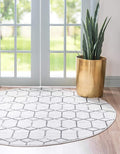 Rugs.com Lattice Trellis Collection Rug – 3 Ft Round White Low-Pile Rug Perfect by Rugscom