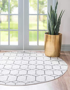 Rugs.com Lattice Trellis Collection Rug – 3 Ft Round White Low-Pile Rug Perfect by Rugscom