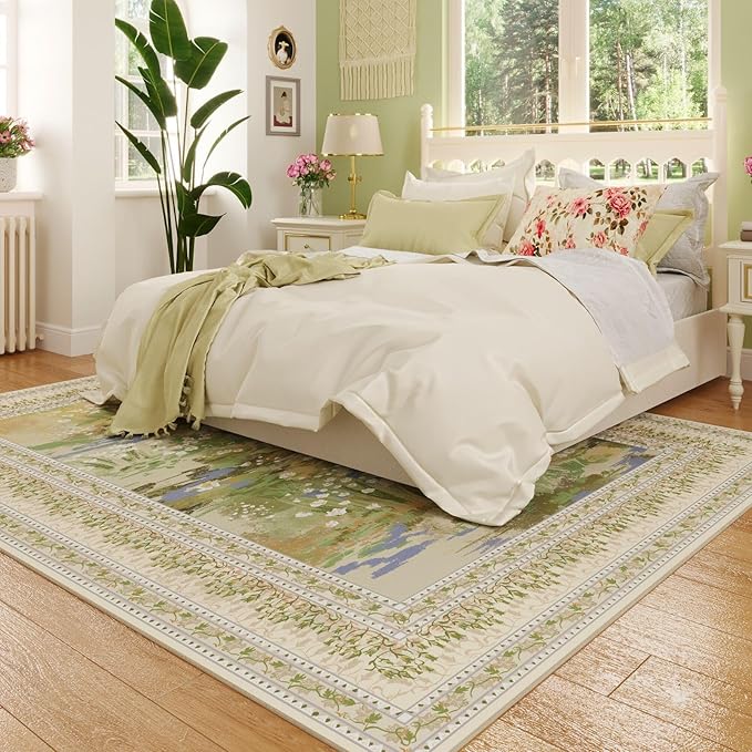 Rugcomf Area Rugs 8x10 Clearance Impressionist-Style Vintage Washable Area Rug - Image 2