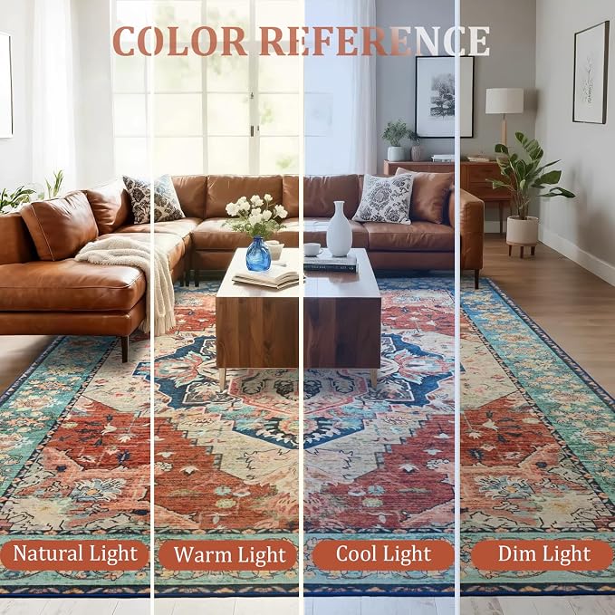 Large Area Rugs 8x10, Low Pile Washable Rugs, Soft Vintage Distressed Rugs - Image 3