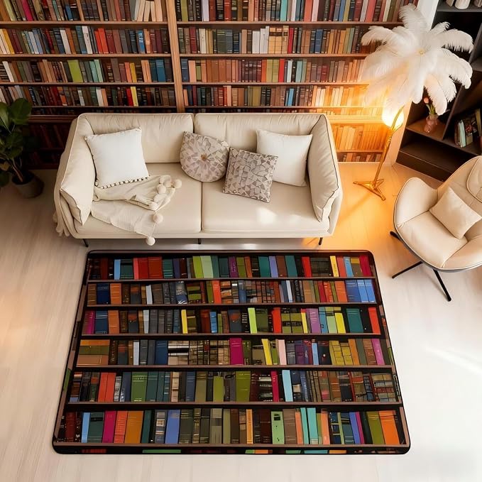 Books Area Rug 3x5 Rainbow Bookshelf Rugs - Image 4