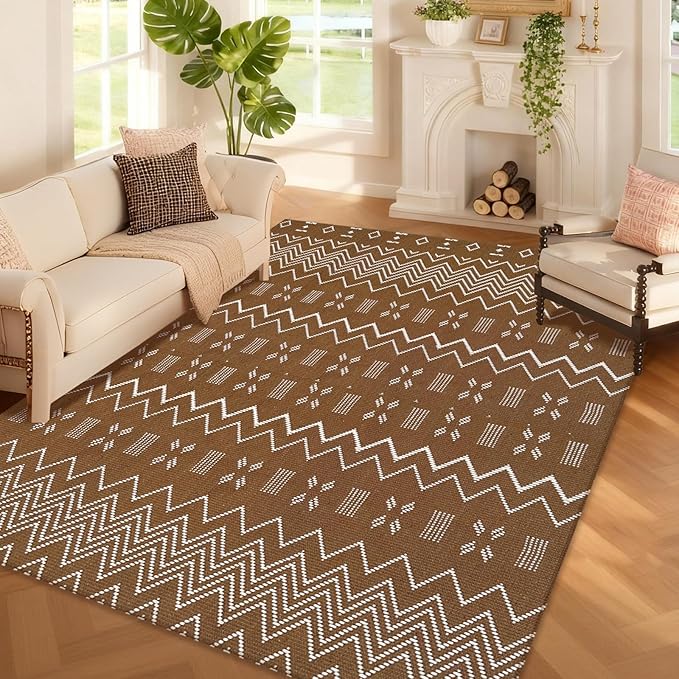 Washable Area Rug 5x7 ft, Rubber Backed Non Slip Faux Jute Rug by winolive