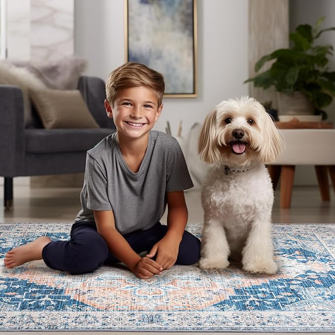 Area Rug for Living Room, 8x10 Machine Washable Non Slip Large Faux Wool Throw - Image 6