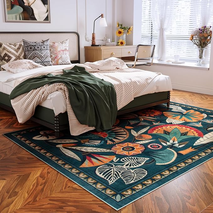 Boho Egypt Green Area Rugs for Living Room Bedroom, 5x7 Washable Large Dining - Image 2