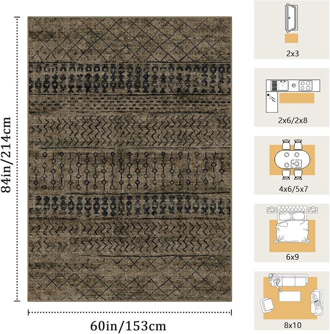 5x7 Machine Washable Area Rug for Living Room, Kids and Pets Friendly for - Image 2