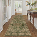 HUGEAR 3x8 Runner Rug Hallway Machine Washable Retro Green Vintage Floral Low by HUGEAR